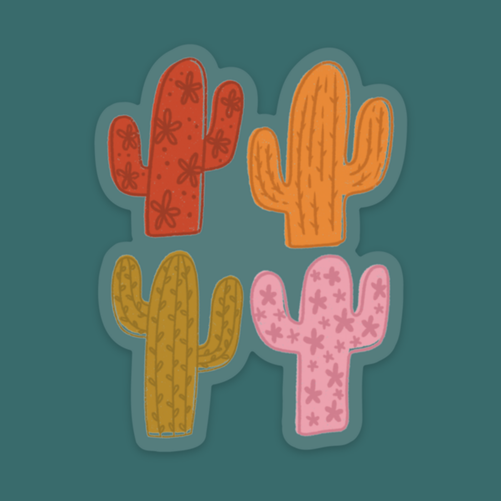 Floral Cactus Quartet Clear Backing Vinyl Sticker
